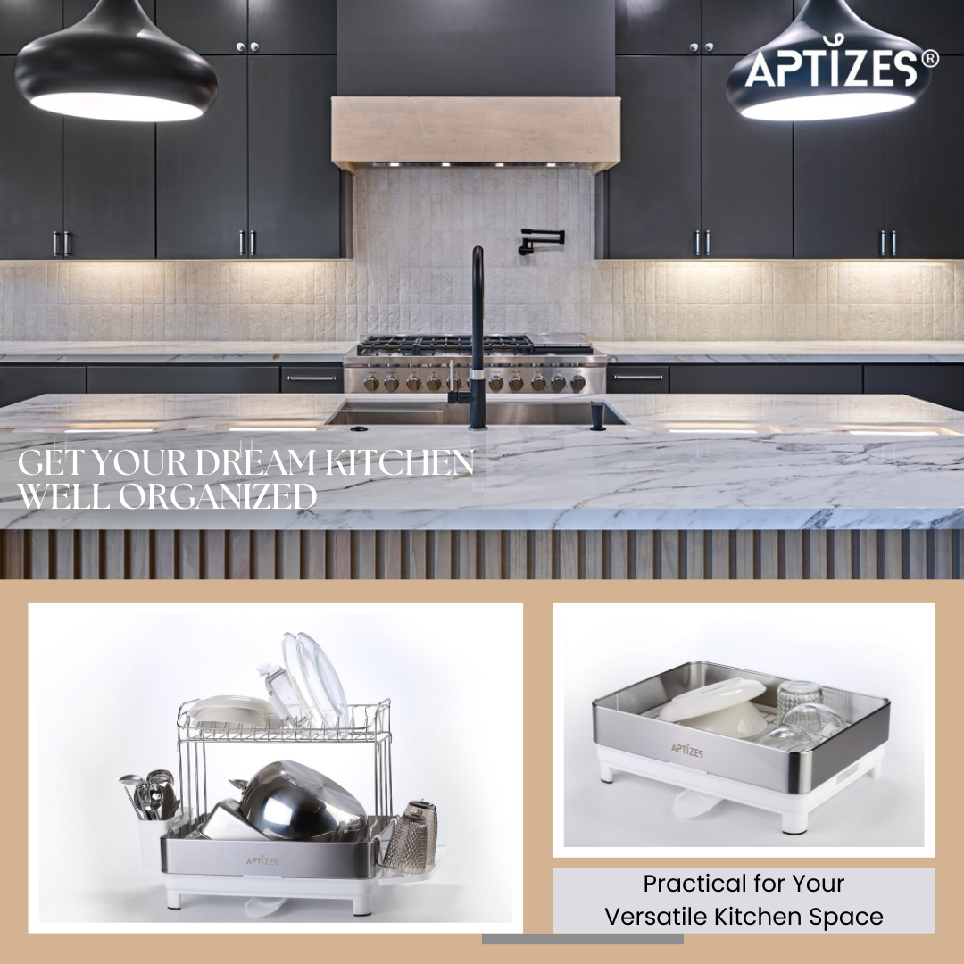 APTIZES Dish Drainer for Kitchen 304 Stainless Steel Dish Drying Rack Sink Accessories Rustproof