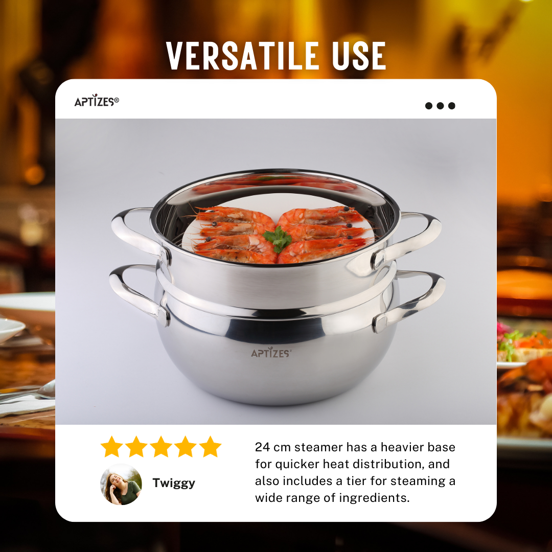 APTIZES Apple-Shaped Pot Steamer with Lid 2 Tier Steamer Insert PFOA-Free Cookware