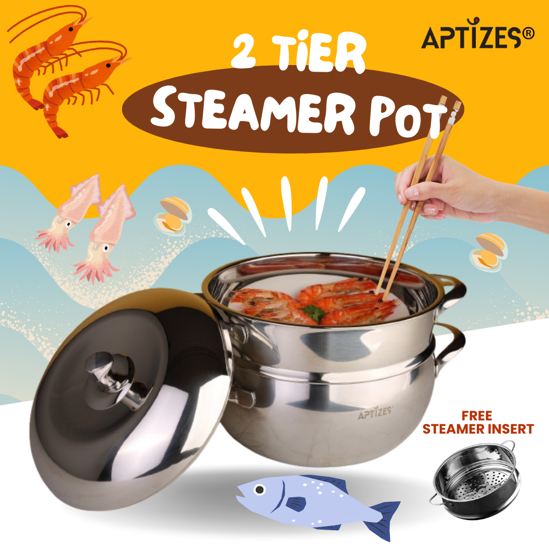 APTIZES Apple-Shaped Pot Steamer with Lid 2 Tier Steamer Insert PFOA-Free Cookware