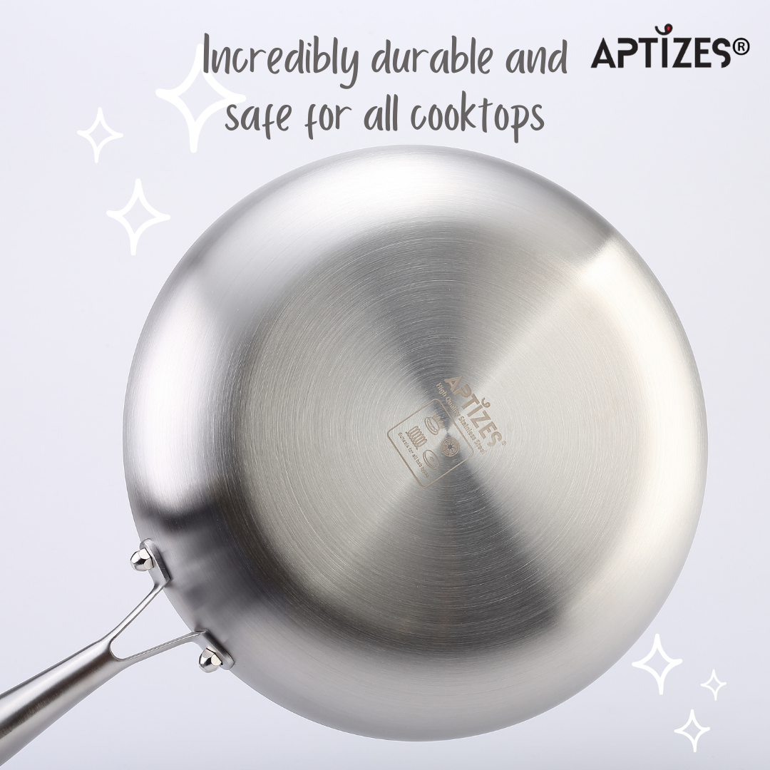 APTIZES Triply Fry Pan Nonstick Surface with Universal Lid FDA Certified