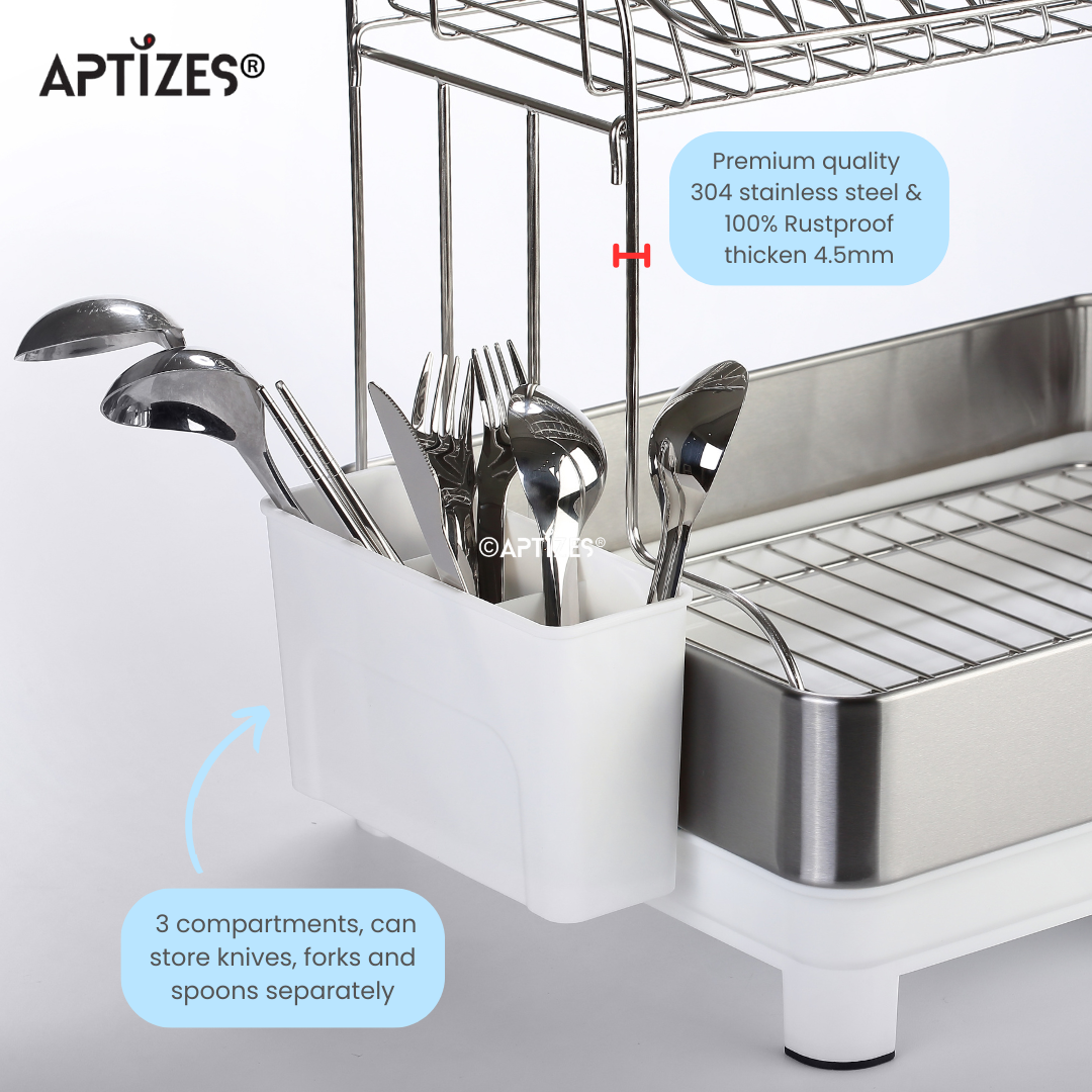 APTIZES Dish Drainer for Kitchen 304 Stainless Steel Dish Drying Rack Sink Accessories Rustproof