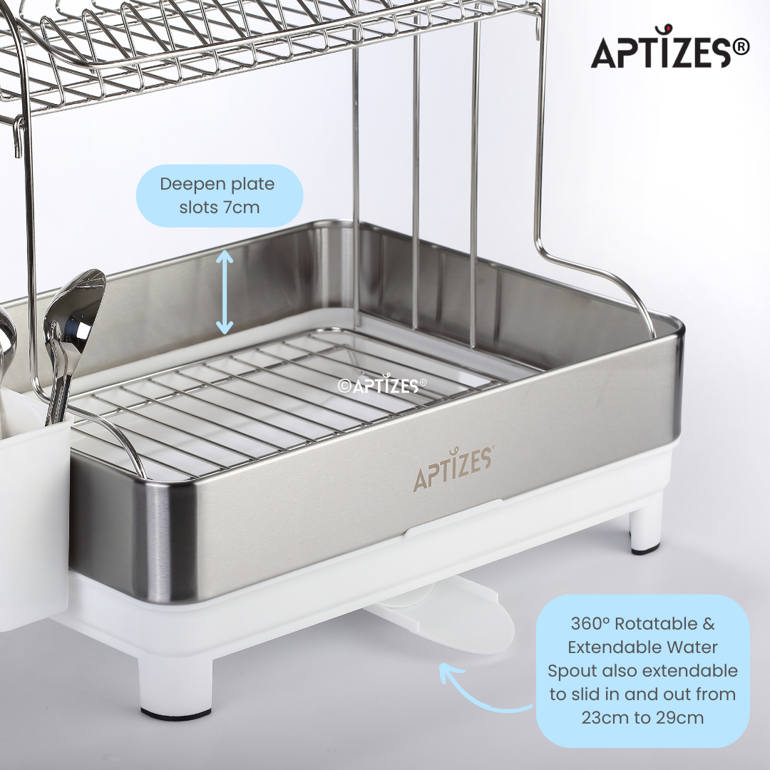 APTIZES Dish Drainer for Kitchen 304 Stainless Steel Dish Drying Rack Sink Accessories Rustproof