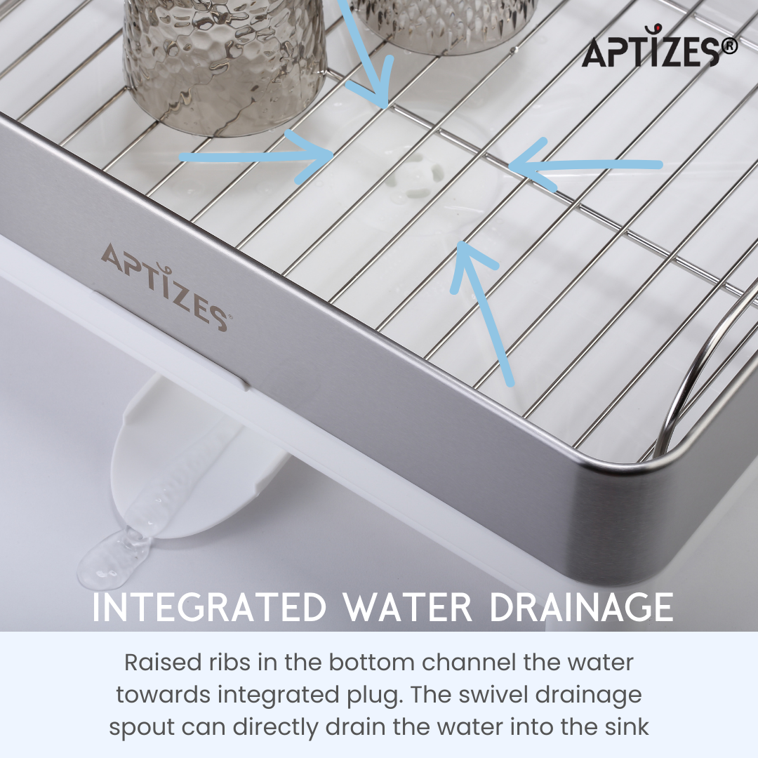 APTIZES Dish Drainer for Kitchen 304 Stainless Steel Dish Drying Rack Sink Accessories Rustproof