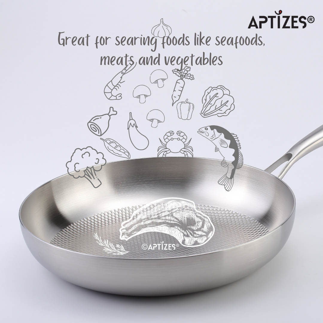 APTIZES Triply Fry Pan Nonstick Surface with Universal Lid FDA Certified