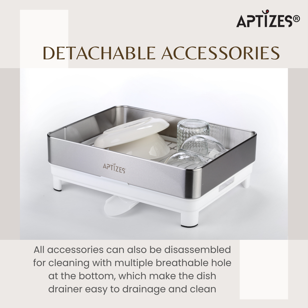 APTIZES Dish Drainer for Kitchen 304 Stainless Steel Dish Drying Rack Sink Accessories Rustproof