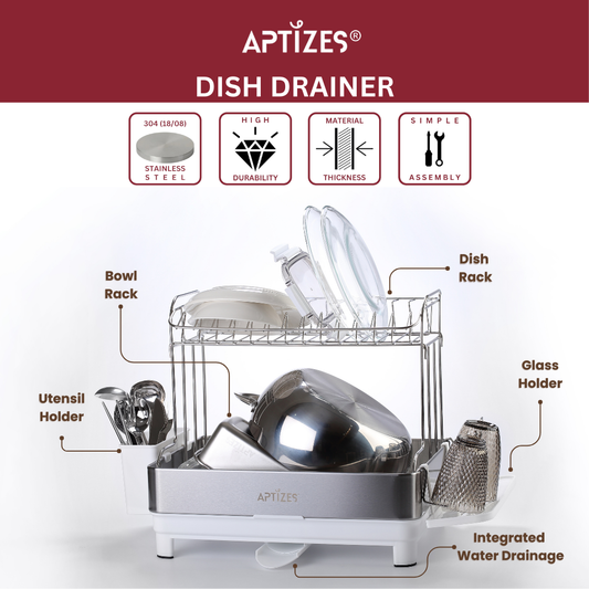 APTIZES Dish Drainer for Kitchen 304 Stainless Steel Dish Drying Rack Sink Accessories Rustproof