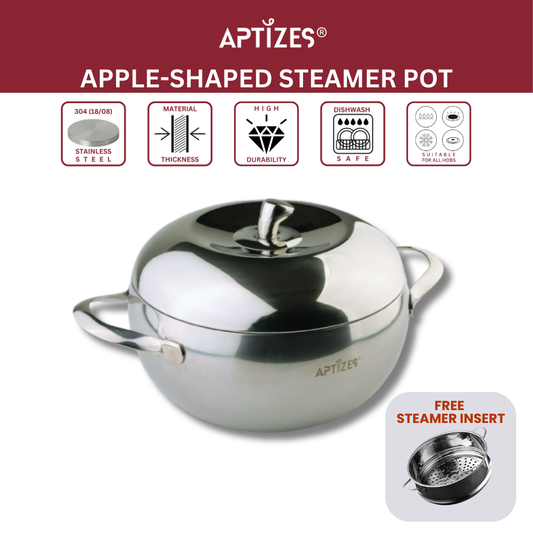 APTIZES Apple-Shaped Pot Steamer with Lid 2 Tier Steamer Insert PFOA-Free Cookware