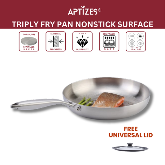 APTIZES Triply Fry Pan Nonstick Surface with Universal Lid FDA Certified
