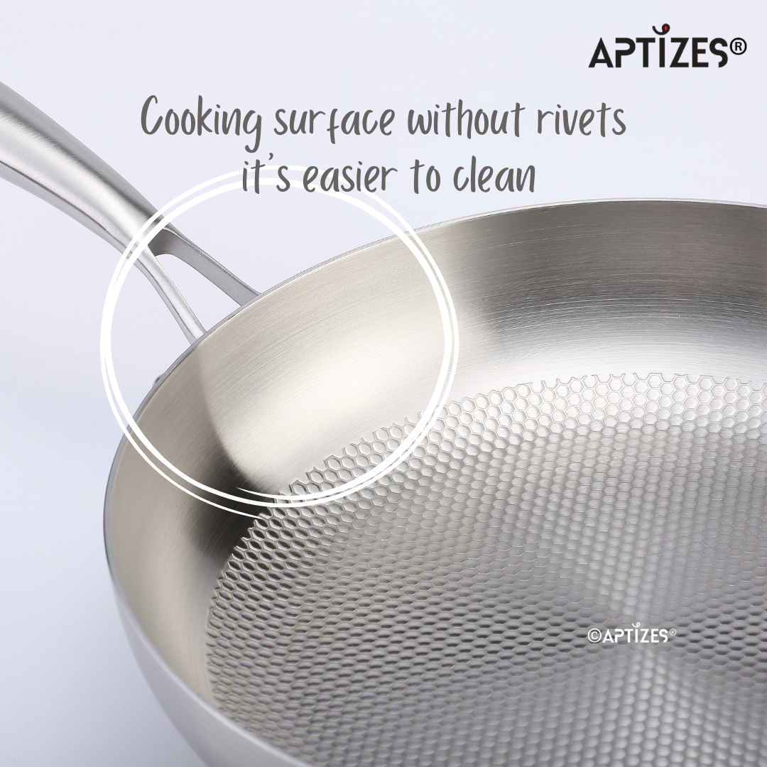 APTIZES Triply Fry Pan Nonstick Surface with Universal Lid FDA Certified