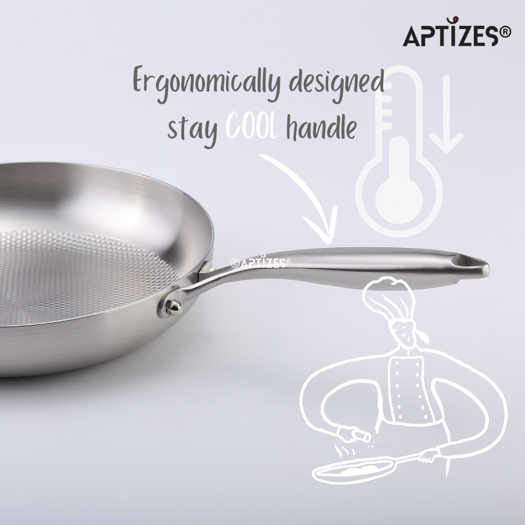 APTIZES Triply Fry Pan Nonstick Surface with Universal Lid FDA Certified