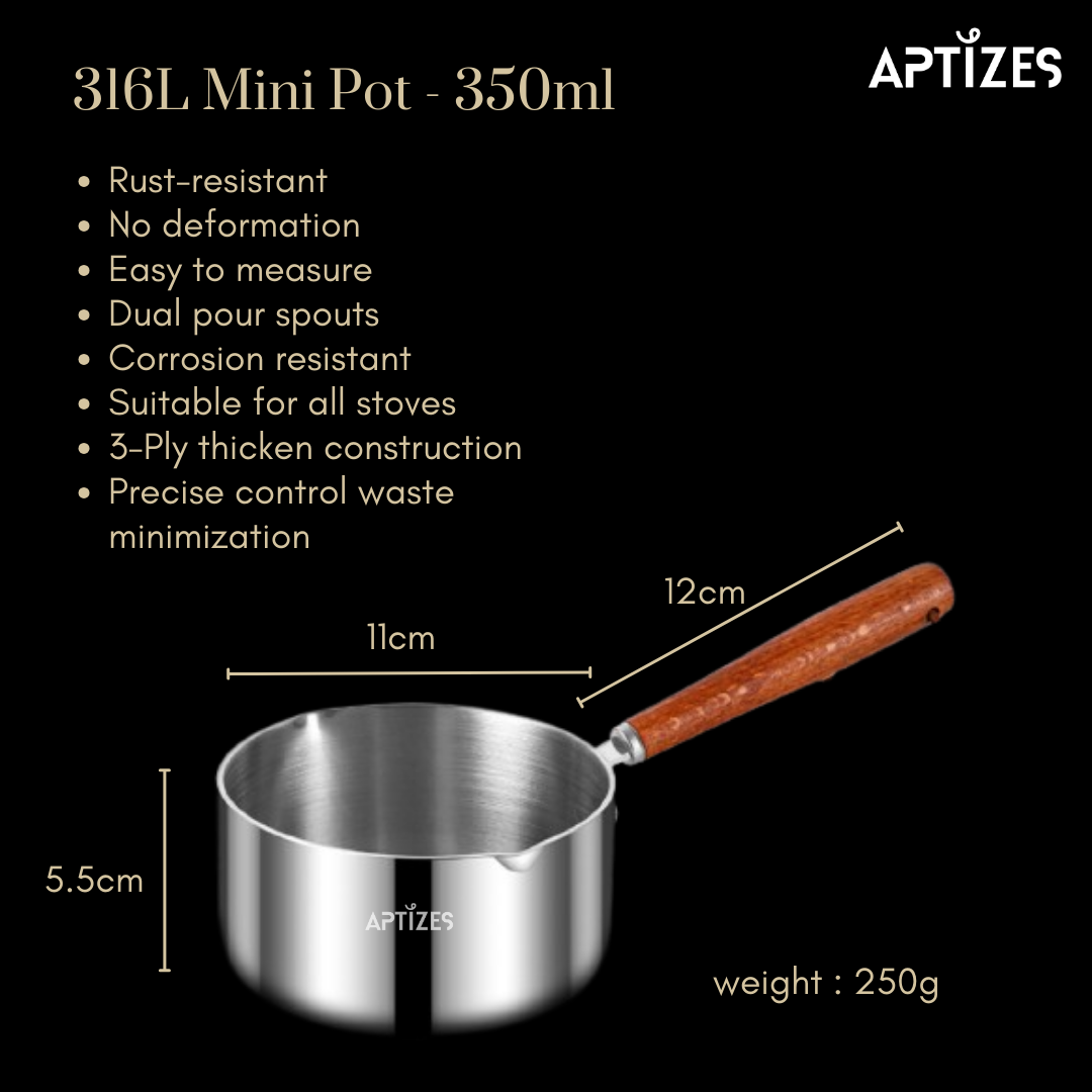 APTIZES Mini Pot 350ml 316L (18/10) Stainless Steel Sauce Pan
